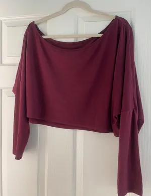 Micas off shouldered maroon crop top thumbnail 1