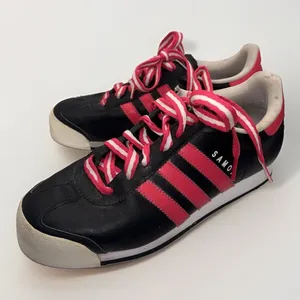 Adidas Samoa W9 M7.5 Black Pink Leather Sneakers White Toe Retro‎ Low Top Shoes thumbnail 1