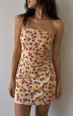 Amy Matto Floral Lemon‎ Print Mini Dress XS Euro Summer Coquette Y2K thumbnail 1
