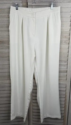 FUNYYZO Women's High Waist Wide Leg Pleated Dress Pants Ivory-XL thumbnail 1