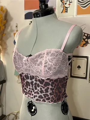 Y2K Pink Lace Leopard Mesh Bustier Cami Top Size M thumbnail 1