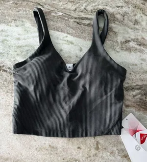 Colorfulkoala Dark Gray Ribbed Crop Top thumbnail 1