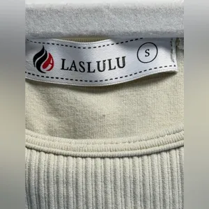 LASLULU Ribbed Halter Crop Tank Top‎ Cream Beige Seamless Workout Athleisure S thumbnail 6
