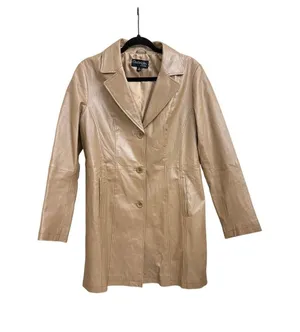 Chadwicks of Boston Vintage VTG Champagne Tan Leather Trench Jacket Size 10 thumbnail 1