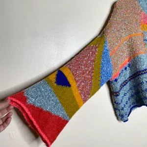 Sincerely Jules Multicolor Abstract Wool Blend Knit Oversized Cropped Sweater thumbnail 7
