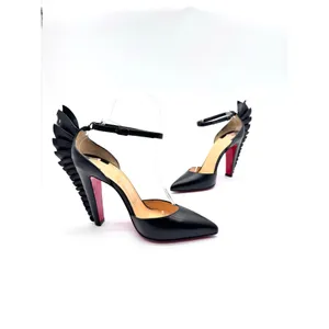 Christian Louboutin Black Fadonna Ruffle Wing Heels Pumps EU 36 thumbnail 2