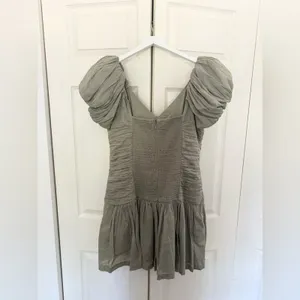 Abercrombie & Fitch Drama Puff Sleeve Ruched Mini Dress Sage Green Petite Large thumbnail 9