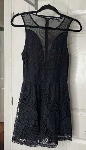 For Love & Lemons Skater Dress Sheer Lace Black Sleeveless Zip Sz XS thumbnail 1