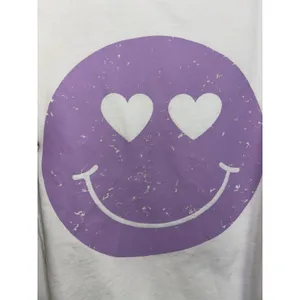 Smiley Face Oversized Sweatshirts Purple Made in USA L/XL Garment Dyed thumbnail 4
