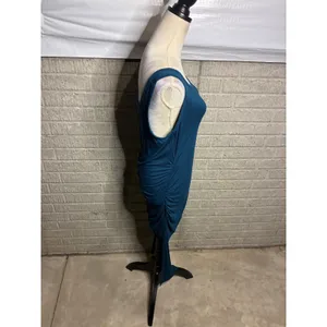 SMALLSHOW Teal Ruched Midi Dress Side Slit‎ Tank Sleeveless Women's Size L thumbnail 2