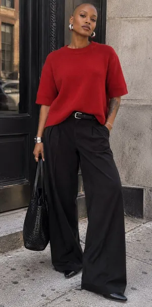 Minimalist Red Cashmere Blend Boxy Short Sleeve Sweater L thumbnail 1