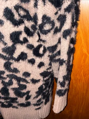 debut Tan and Black Fuzzy Leopard Print Long Open Front Cardigan - Size S thumbnail 6