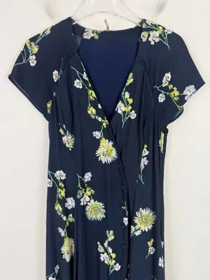 Free People Lost in You Floral Midi Dress Button Hi-lo Navy Blue Size Small S thumbnail 4