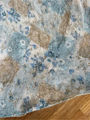 Vintage Floral Patchwork A-Line Maxi Skirt in Light Blue and Cream thumbnail 2