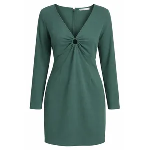 Abercrombie & Fitch Green Long Sleeve‎ Cutout Mini Dress Women's V-Neck Front XL thumbnail 2