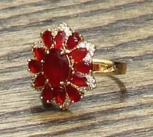 NEW Gemstone Cluster Floral Marquise Cut Starburst Halo Ring Gold / Red 7 thumbnail 1