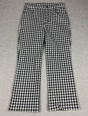 Free People Pants Womens Large Black White Gingham Twill Stretch Crop Kick Flare thumbnail 1