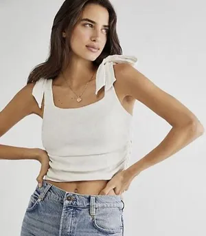 Free People XL White Boulevard Tie Tank thumbnail 1