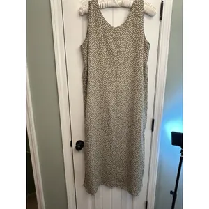 Reversible Maxi Dress L XL Floral Polka Dots Sleeveless Side Slits Tan Gray Mult thumbnail 6
