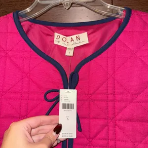 NWT $138 Anthropologie x DOLAN Pink Bow-Front Linen Quilted Lady Jacket S thumbnail 5