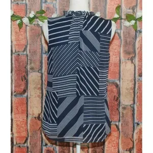 Tommy Hilfiger Ladies S Chiffon Navy Blue Sleeveless Blouse Ruffle Career Office thumbnail 6