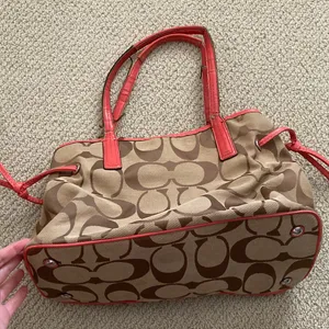 Coach Tan and Red Signature Canvas Shoulder Bag E1361-F21949 Fair Condition thumbnail 6