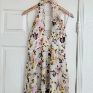 Amanda Uprichard Estella Floral Maxi Dress Halter Cream White‎ Pink Backless M thumbnail 6