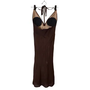 Moda International Brown Knit Lined Halter Style Dress Women Sz XS thumbnail 2