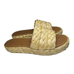 Women's Casey Braided Raffia Platform Slide Sandals A New Day Beige 11 summer thumbnail 3