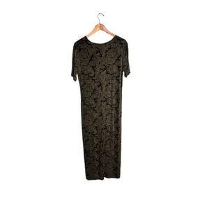 Susan Lawrence Paisley Maxi Dress Size Large Vintage Black Gold Short Sleeve NWT thumbnail 3