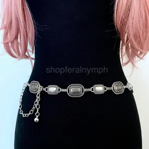 Silver Y2K Western Concho Link Chain Belt, Fits 26 to 38.5 Inches, X7GA1326 thumbnail 5