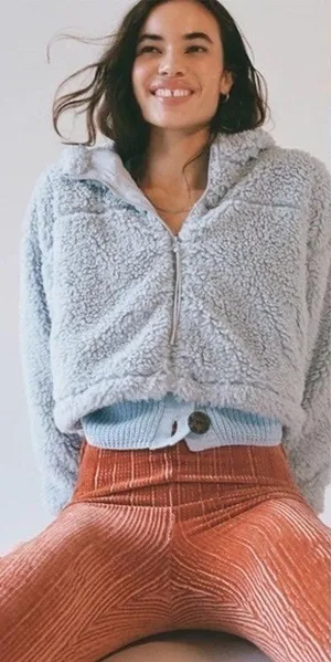 BDG Urban‎ Outfitters Cropped Hooded Teddy Jacket Blue thumbnail 1