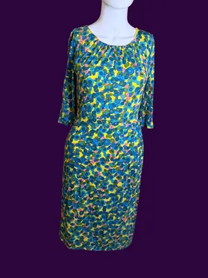 Boden Yellow, Blue & Pink Floral Scoop-Neck Midi Dress thumbnail 2