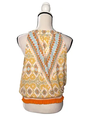 Rose + Olive Halter Boho Southwestern Print Top Size L thumbnail 2