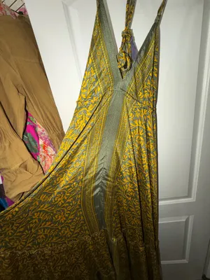 Indian Silk Halter Maxi Dress Yellow thumbnail 5