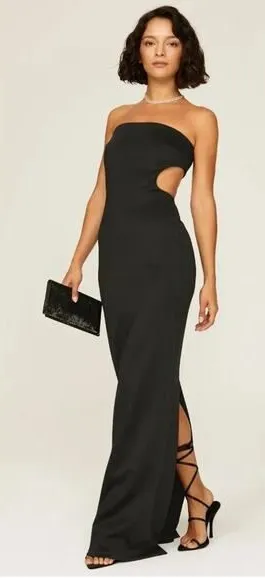Rent the runway sz 10 Black Halo Eve Chana solid black cutout strapless gown thumbnail 1