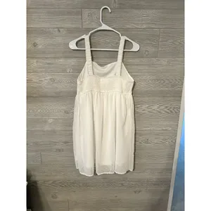 Andrée White Square Neck Smocked Bodice Glitter Sparkle‎ Dress Women's Size L thumbnail 4