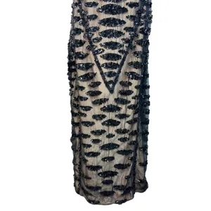 NWT Mandalay Black Silk Beaded Sequin Short Midi Evening Formal Dress Womens 4 thumbnail 5