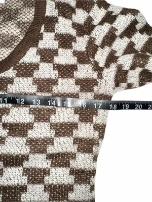 Lisa Says Gah Mafalda Wool Mohair Blend Checker 3/4 Sleeve Knit Midi Dress M/L thumbnail 5