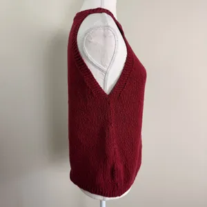 Anthropologie Maeve Burgundy Red High Neck Sweater Tank Top Textured Knit Shell thumbnail 3