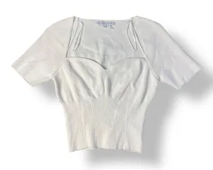 Endless‎ Rose White Cropped Short Sleeve Sweetheart Neckline Knit Sweater Size M thumbnail 1