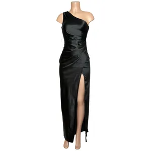 BHLDN Scottie One-Shoulder Side-Slit Stretch Satin Maxi Dress, Black, XS thumbnail 7