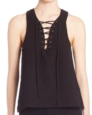 Revolve ROI Black Lace-Up Tank Top (M) thumbnail 1