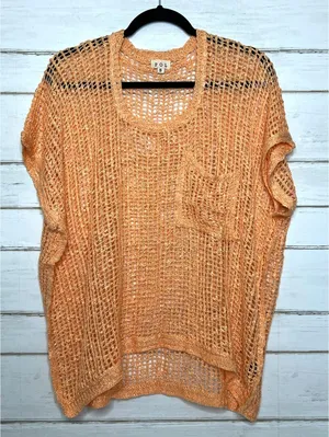 POL Peach Open Knit Crochet Sweater Top Size Small Boho Beachy Oversized thumbnail 1