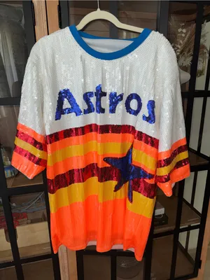 Houston Astros sequins tshirt dress MLB Sparkle city QOS baseball short sleeve thumbnail 9