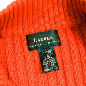 Lauren Ralph Lauren Vest Womens Large Orange Cotton Ribbed Full Zip Mock Neck thumbnail 2