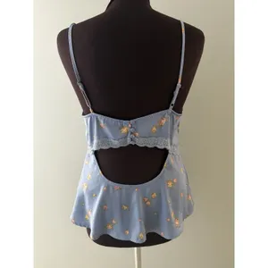Forever 21 Y2K Babydoll Top Blue Foral Camisole Lace L Cottagecore Coquette Soft Dainty thumbnail 2