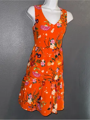Matty M Women’s Orange Floral Mini Sundress Dress Small thumbnail 2