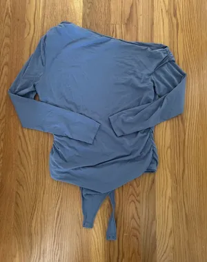 Abercrombie & Fitch One Shoulder Ruched Long Sleeve Bodysuit Blue XL Modal Blend thumbnail 1