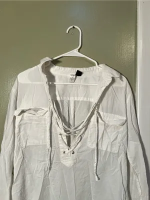 RD Style Women’s Sz Medium Lace Up Top Long Sleeve Collared Chest Pockets Cotton thumbnail 3